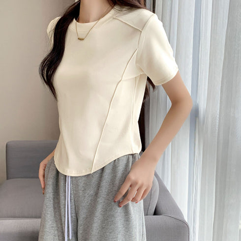 無地 Tシャツ クルーネック レディース 大人カジュアル 半袖カットソー ラウンドネック 夏トップス シンプル 夏服 オシャレ着やせ スリムフィットtシャツ 韓国 84CPMY-001