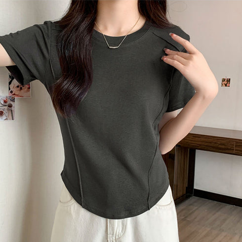 無地 Tシャツ クルーネック レディース 大人カジュアル 半袖カットソー ラウンドネック 夏トップス シンプル 夏服 オシャレ着やせ スリムフィットtシャツ 韓国 84CPMY-001