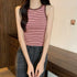 クロップド丈 タンクトップ ボーダー柄 レディース レトロ ノースリーブトップス パイピングカットソー アメカジ クルーネック ニットtシャツ おしゃれ 春秋夏 84CPMY-002