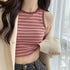 クロップド丈 タンクトップ ボーダー柄 レディース レトロ ノースリーブトップス パイピングカットソー アメカジ クルーネック ニットtシャツ おしゃれ 春秋夏 84CPMY-002