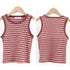 クロップド丈 タンクトップ ボーダー柄 レディース レトロ ノースリーブトップス パイピングカットソー アメカジ クルーネック ニットtシャツ おしゃれ 春秋夏 84CPMY-002