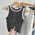 クロップド丈 タンクトップ ボーダー柄 レディース レトロ ノースリーブトップス パイピングカットソー アメカジ クルーネック ニットtシャツ おしゃれ 春秋夏 84CPMY-002