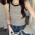 クロップド丈 タンクトップ ボーダー柄 レディース レトロ ノースリーブトップス パイピングカットソー アメカジ クルーネック ニットtシャツ おしゃれ 春秋夏 84CPMY-002