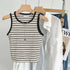 クロップド丈 タンクトップ ボーダー柄 レディース レトロ ノースリーブトップス パイピングカットソー アメカジ クルーネック ニットtシャツ おしゃれ 春秋夏 84CPMY-002