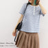 ヘンリーネック Tシャツ ボーダー柄半袖 レディース レトロ ニットトップス 薄手カットソー 大人カジュアル ニットプルオーバー おしゃれ 韓国ファッション 夏服 84CPMY-003
