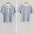 ヘンリーネック Tシャツ ボーダー柄半袖 レディース レトロ ニットトップス 薄手カットソー 大人カジュアル ニットプルオーバー おしゃれ 韓国ファッション 夏服 84CPMY-003