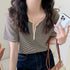 ヘンリーネック Tシャツ ボーダー柄半袖 レディース レトロ ニットトップス 薄手カットソー 大人カジュアル ニットプルオーバー おしゃれ 韓国ファッション 夏服 84CPMY-003