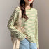 ボーダー柄tシャツ 長袖カットソー 春秋 レディース カラーボーダー ロンT ラウンドネック おしゃれ レトロTシャツ クルーネック プルオーバー 大人カジュアル 84CPMY-004