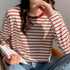 ボーダー柄tシャツ 長袖カットソー 春秋 レディース カラーボーダー ロンT ラウンドネック おしゃれ レトロTシャツ クルーネック プルオーバー 大人カジュアル 84CPMY-004