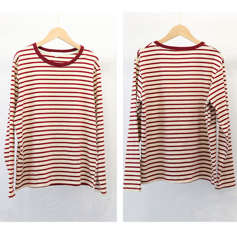 ボーダー柄tシャツ 長袖カットソー 春秋 レディース カラーボーダー ロンT ラウンドネック おしゃれ レトロTシャツ クルーネック プルオーバー 大人カジュアル 84CPMY-004