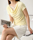 レースドッキングオフショルTシャツ 半袖 レディース オフショルダータイトトップス 上品ドレープカットソー 華奢見えアシメネック肌見せフェミニンプルオーバー韓国風 84CPMY-005