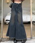 フリンジデニムスカートマーメイドスカート レディース ハイウエスト ヴィンテージ デニムスカート ブリーチ Aラインスカート 体型カバー カジュアルロングスカート 84DAIW-001