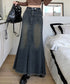 フリンジデニムスカートマーメイドスカート レディース ハイウエスト ヴィンテージ デニムスカート ブリーチ Aラインスカート 体型カバー カジュアルロングスカート 84DAIW-001