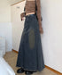フリンジデニムスカートマーメイドスカート レディース ハイウエスト ヴィンテージ デニムスカート ブリーチ Aラインスカート 体型カバー カジュアルロングスカート 84DAIW-001