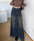 フリンジデニムスカートマーメイドスカート レディース ハイウエスト ヴィンテージ デニムスカート ブリーチ Aラインスカート 体型カバー カジュアルロングスカート 84DAIW-001