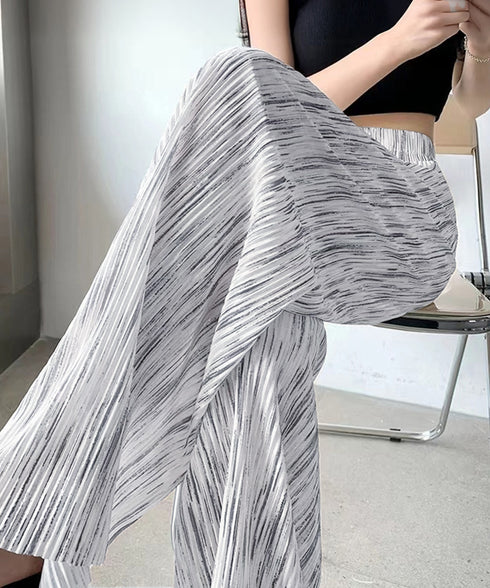 プリーツパンツ きれいめワイドパンツ春夏 美脚脚長ロングパンツレディース グラデーションパンツ体型カバー ウエストゴム楽ちんパンツ イージーパンツ 韓国風ボトムス 84DAIW-003