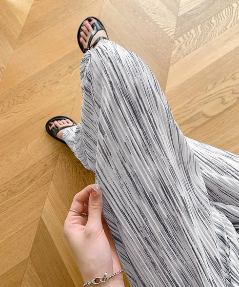 プリーツパンツ きれいめワイドパンツ春夏 美脚脚長ロングパンツレディース グラデーションパンツ体型カバー ウエストゴム楽ちんパンツ イージーパンツ 韓国風ボトムス 84DAIW-003