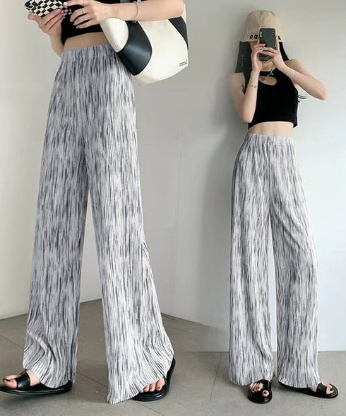 プリーツパンツ きれいめワイドパンツ春夏 美脚脚長ロングパンツレディース グラデーションパンツ体型カバー ウエストゴム楽ちんパンツ イージーパンツ 韓国風ボトムス 84DAIW-003