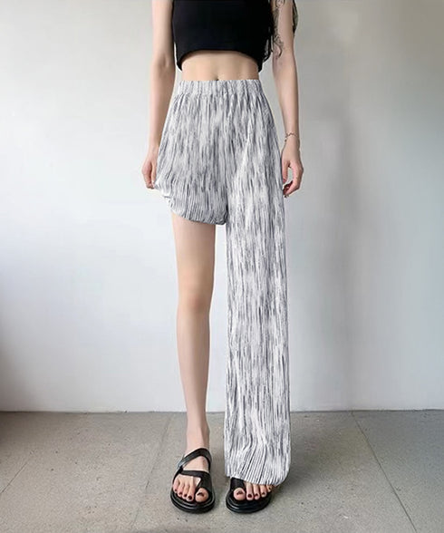 プリーツパンツ きれいめワイドパンツ春夏 美脚脚長ロングパンツレディース グラデーションパンツ体型カバー ウエストゴム楽ちんパンツ イージーパンツ 韓国風ボトムス 84DAIW-003