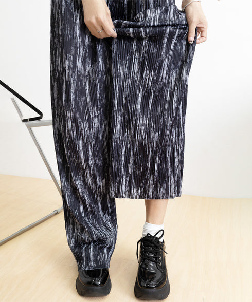プリーツパンツ きれいめワイドパンツ春夏 美脚脚長ロングパンツレディース グラデーションパンツ体型カバー ウエストゴム楽ちんパンツ イージーパンツ 韓国風ボトムス 84DAIW-003