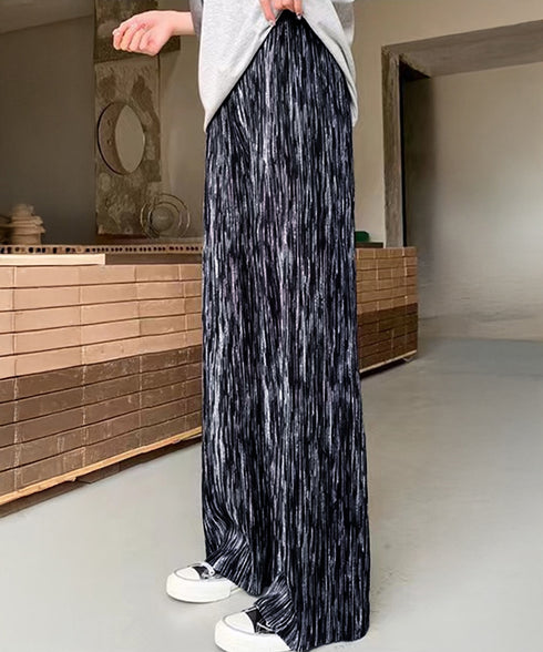 プリーツパンツ きれいめワイドパンツ春夏 美脚脚長ロングパンツレディース グラデーションパンツ体型カバー ウエストゴム楽ちんパンツ イージーパンツ 韓国風ボトムス 84DAIW-003