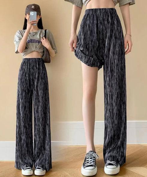 プリーツパンツ きれいめワイドパンツ春夏 美脚脚長ロングパンツレディース グラデーションパンツ体型カバー ウエストゴム楽ちんパンツ イージーパンツ 韓国風ボトムス 84DAIW-003