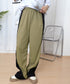 バイカラーワイドパンツ 韓国系ストリート レディース ハイウエストパンツ ウエストゴム パネルラインパンツ ゆったりランニングパンツ カジュアル ダンスパンツ人気 84DAIW-004