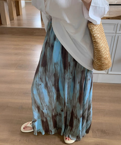 マキシスカート 春夏タイダイスカート薄手 ぼかし柄フレアスカート レディース 大人可愛い ハイウエス ロングスカート 美脚脚長 おしゃれ リゾートスカートきれいめ 84DAIW-005