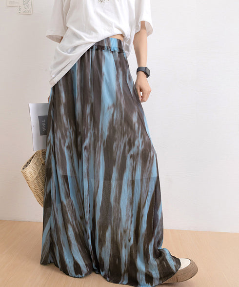 マキシスカート 春夏タイダイスカート薄手 ぼかし柄フレアスカート レディース 大人可愛い ハイウエス ロングスカート 美脚脚長 おしゃれ リゾートスカートきれいめ 84DAIW-005