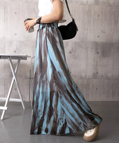 マキシスカート 春夏タイダイスカート薄手 ぼかし柄フレアスカート レディース 大人可愛い ハイウエス ロングスカート 美脚脚長 おしゃれ リゾートスカートきれいめ 84DAIW-005