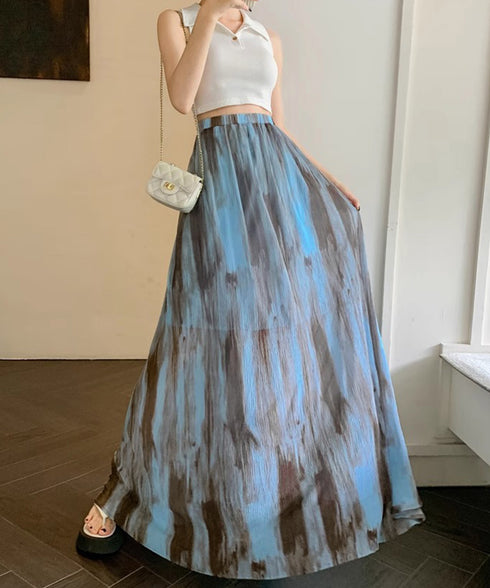 マキシスカート 春夏タイダイスカート薄手 ぼかし柄フレアスカート レディース 大人可愛い ハイウエス ロングスカート 美脚脚長 おしゃれ リゾートスカートきれいめ 84DAIW-005