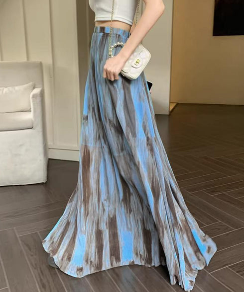 マキシスカート 春夏タイダイスカート薄手 ぼかし柄フレアスカート レディース 大人可愛い ハイウエス ロングスカート 美脚脚長 おしゃれ リゾートスカートきれいめ 84DAIW-005