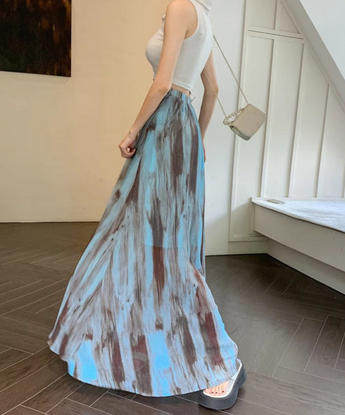 マキシスカート 春夏タイダイスカート薄手 ぼかし柄フレアスカート レディース 大人可愛い ハイウエス ロングスカート 美脚脚長 おしゃれ リゾートスカートきれいめ 84DAIW-005