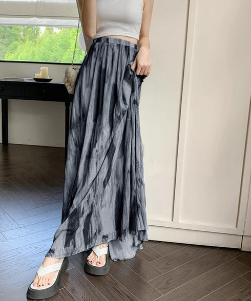 マキシスカート 春夏タイダイスカート薄手 ぼかし柄フレアスカート レディース 大人可愛い ハイウエス ロングスカート 美脚脚長 おしゃれ リゾートスカートきれいめ 84DAIW-005