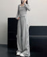 スウェットパンツサイドリボンワイドパンツ レディース ウエストゴム ストレートパンツ カジュアル ゆったり ロングパンツ 着やせボトムス 着回し長ズボン人気 無地 84DAIW-006