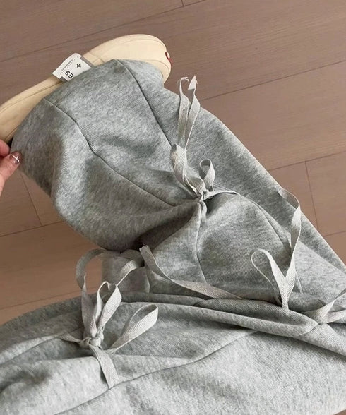 スウェットパンツサイドリボンワイドパンツ レディース ウエストゴム ストレートパンツ カジュアル ゆったり ロングパンツ 着やせボトムス 着回し長ズボン人気 無地 84DAIW-006