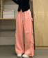 スウェットパンツサイドリボンワイドパンツ レディース ウエストゴム ストレートパンツ カジュアル ゆったり ロングパンツ 着やせボトムス 着回し長ズボン人気 無地 84DAIW-006