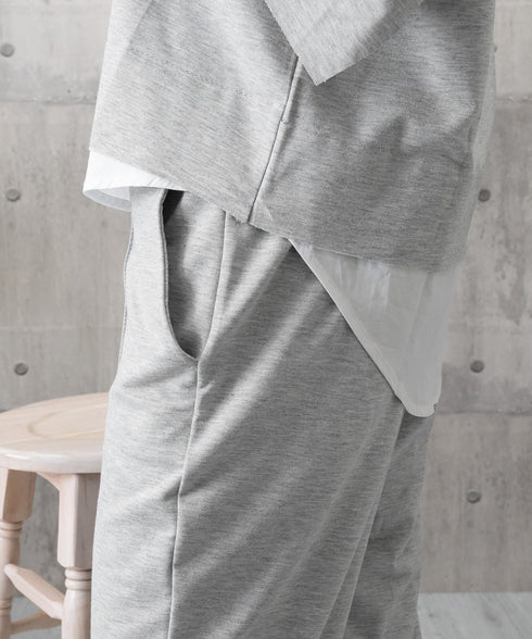 セットアップ レイヤード風カットソー春夏 重ね着風トップス シンプル 7分袖スウェットトップス 七分丈センタープレスパンツ 大人カジュア2点セット ゆったり韓国風 84DAIW-009