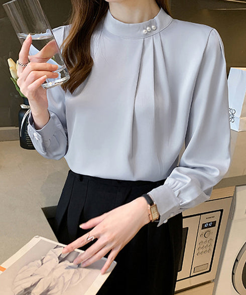 ブラウスフォーマル レディース 長袖上品 フェミニン シャツブラウス きれいめ タックトップス オフィスカジュアル 大人女性 おしゃれ 結婚式 ビジネスブラウス白 84DLV-010