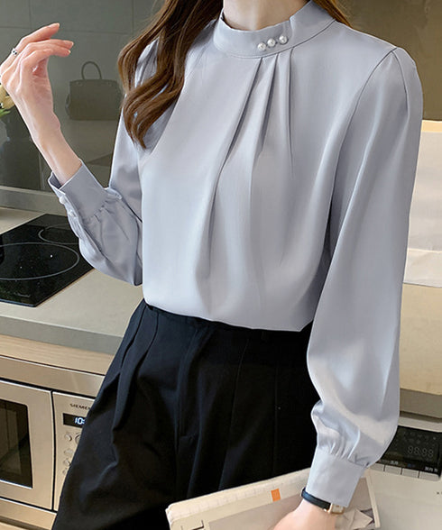 ブラウスフォーマル レディース 長袖上品 フェミニン シャツブラウス きれいめ タックトップス オフィスカジュアル 大人女性 おしゃれ 結婚式 ビジネスブラウス白 84DLV-010