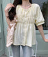 半袖シャツブラウス シャーリングトップス レディース パフスリーブブラウス 体型カバー ゆったり 大人可愛い 前開きブラウス お洒落 着やせ ラグランスリーブ夏服 84DLV-012