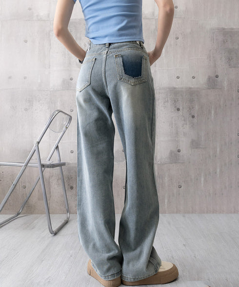 レースウエストデニムパンツビジューデニム レディース ラインストーンジーンズ ヴィンテージデニムロングパンツ ゆったりストレートパンツ 着やせジーパンハイウエスト 84DLV-015