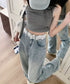 レースウエストデニムパンツビジューデニム レディース ラインストーンジーンズ ヴィンテージデニムロングパンツ ゆったりストレートパンツ 着やせジーパンハイウエスト 84DLV-015