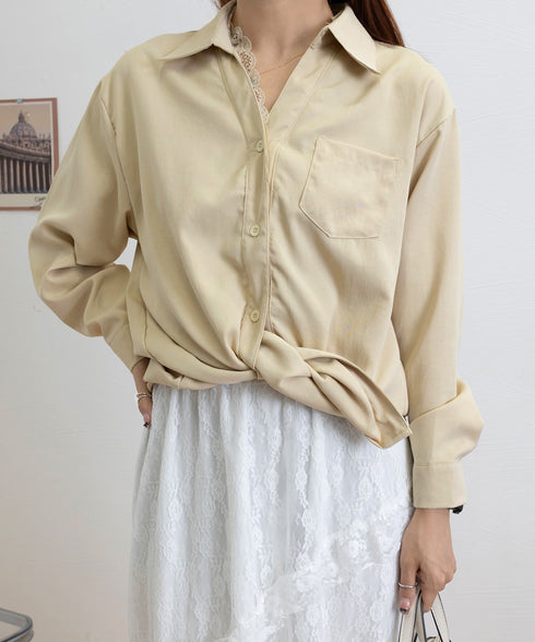 シャツブラウス長袖 レース襟シャツ春秋夏 フェイクレイヤード Vネックシャツ オフィスカジュアルトップス 20代30代40代 着やせ ゆったり シャツカーディガン 84DLV-016