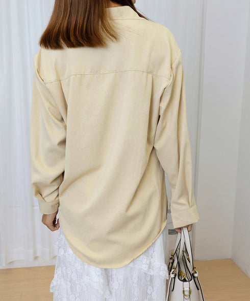 シャツブラウス長袖 レース襟シャツ春秋夏 フェイクレイヤード Vネックシャツ オフィスカジュアルトップス 20代30代40代 着やせ ゆったり シャツカーディガン 84DLV-016