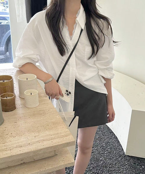 シャツブラウス長袖 レース襟シャツ春秋夏 フェイクレイヤード Vネックシャツ オフィスカジュアルトップス 20代30代40代 着やせ ゆったり シャツカーディガン 84DLV-016