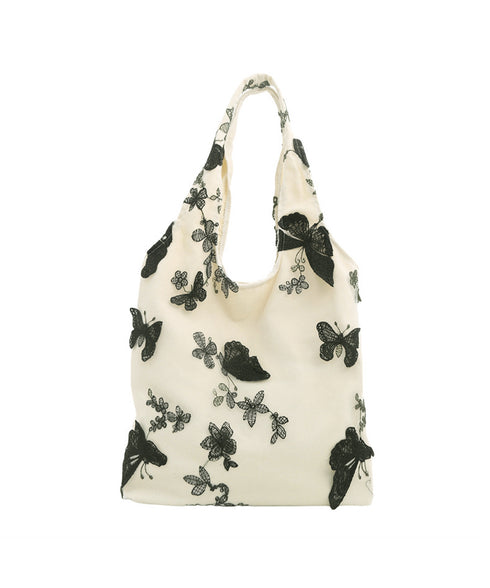 蝶モチーフトートバッグ大容量肩掛けバッグ レディース バタフライ刺しゅう キャンバスバッグ 通勤通学軽量手提げバッグ a4対応大きめ鞄普段使い きれいめカジュアル 84DUYU-005