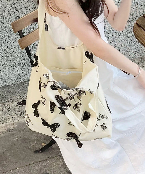 蝶モチーフトートバッグ大容量肩掛けバッグ レディース バタフライ刺しゅう キャンバスバッグ 通勤通学軽量手提げバッグ a4対応大きめ鞄普段使い きれいめカジュアル 84DUYU-005