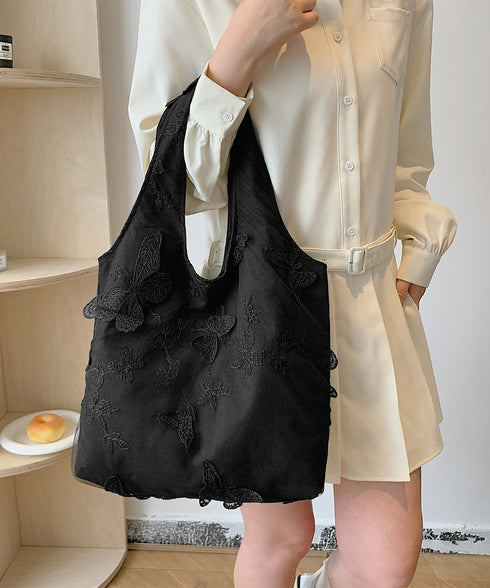 蝶モチーフトートバッグ大容量肩掛けバッグ レディース バタフライ刺しゅう キャンバスバッグ 通勤通学軽量手提げバッグ a4対応大きめ鞄普段使い きれいめカジュアル 84DUYU-005