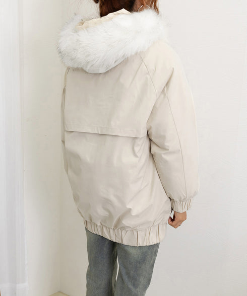 ダウンコート エコダウンジャケット 防寒 レディース ゆったりフーディーコート 中綿ブルゾン ファーフード付き 防風中綿コート 厚手暖かいアウター 体型カバー冬服 84FEINIAO-001